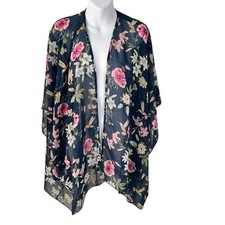 Womens Sheer Kimono Cardigan Large Blue Pink Floral Casual Beach Spring Layer