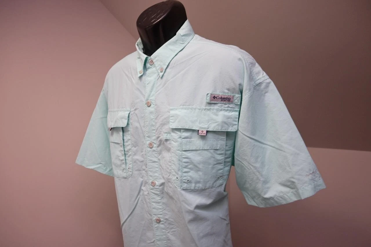 Columbia PFG Vented Fishing Shirt Short Sleeve Omni-Shade Blue Mens Sz XL