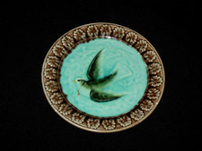 Antique Georg Schmider Zell German Majolica Turquoise Blue Raised Swallow Plate