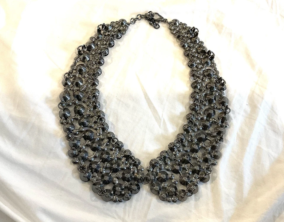 Black Gunmetal Rhinestone Faceted Collar Necklace Choker Statement Stone Edgy - Image 2 of 4