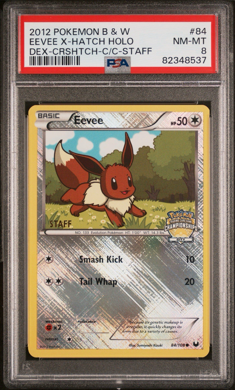 2012 POKEMON BLACK & WHITE DARK EXPLORER 84 EEVEE City Championships STAFF Psa 8