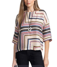 JADE by JOHNNY WAS Arden Size Medium Oversized Geo Print Pullover Silk Blend Top