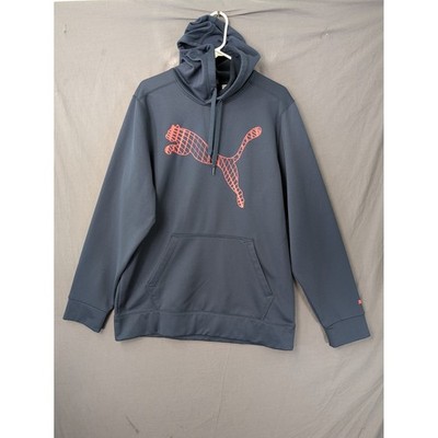 Puma Mens Warmcell Fleece Hoodie Dark Gray Orange Graphic Logo Large