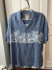 Vintage Paradise Found Hawaiian Blue Shirt White Orchid USA  XL Honolulu, HI