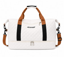 Gym Duffle Bag w/ Shoe Compartment Travel Weekender Sports Tote White