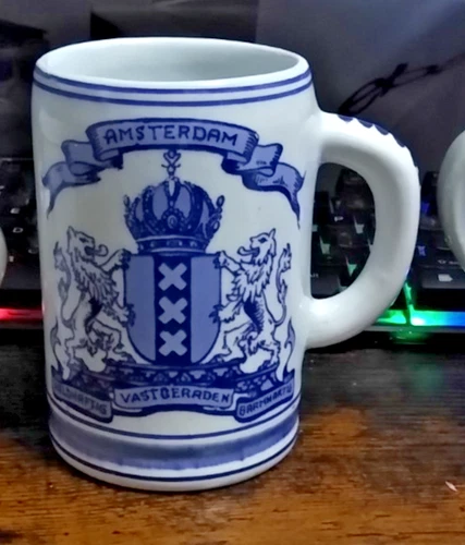Amsterdam Delft Blue Hand-Painted Mug Holland - #'443 Amsterdam Motto free ship