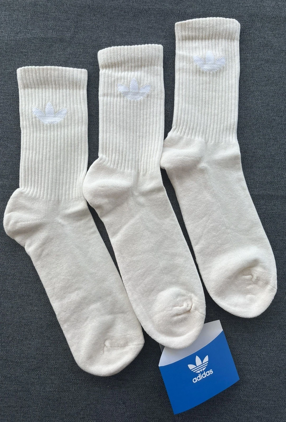 Adidas originals cushioned Cotton Crew Socks Medium 5-9 Uk men woman Cream gift