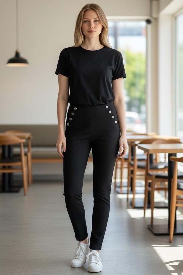 89th and Madison Women's Dress Pants Black button accent Trousers size S