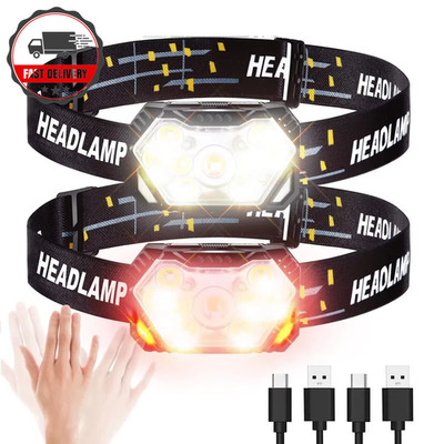 9 LED Starklicht Stirnlampe USB Wiederaufladbar Bewegungssensor Headlight Tragbar Fis