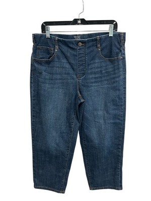Time And Tru Large Dark Wash Denim Capris Stretch Cotton Neutral Aesthetic