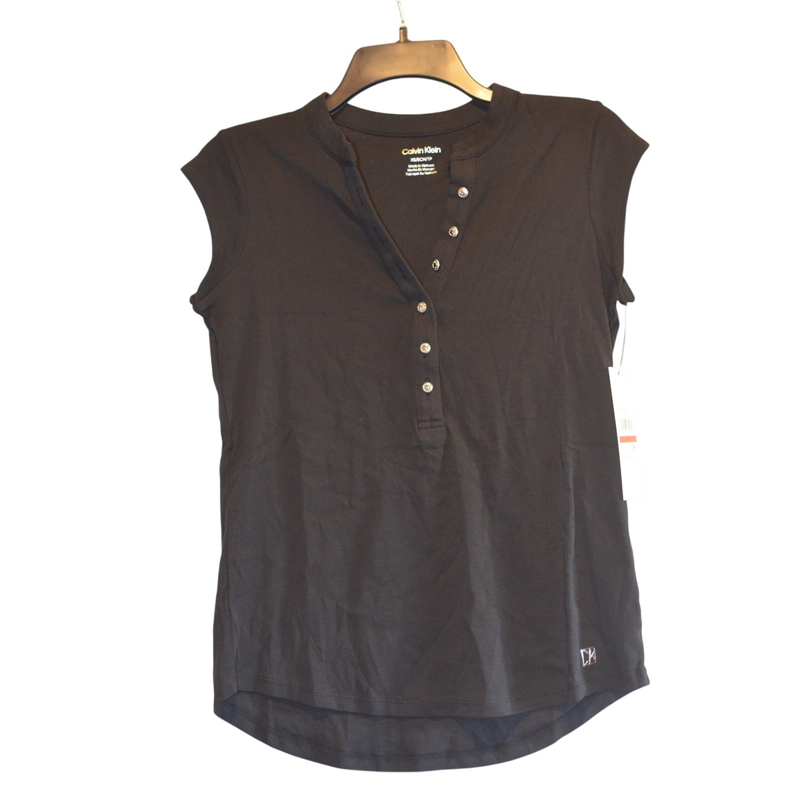 Calvin Klein Women's Modern Essentials Button Top in Black thumbnail 2