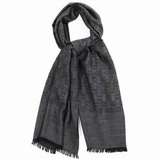 Gucci Logo Small Jacquard Wool  Silk-Blend Scarf in Gray NWT