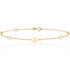 14K Solid Yellow Gold Heart Anklet Bracelet