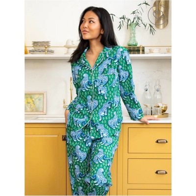 Printfresh Tiger Pajama Set Green Blue 100% Cotton Luxe Matching Sleep Set S