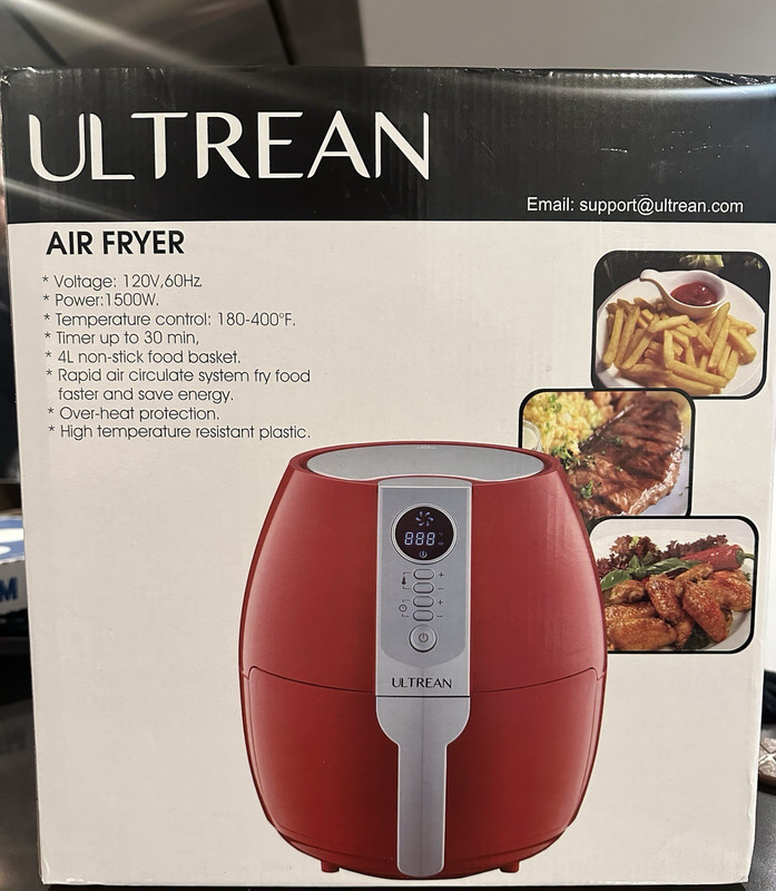 Ultrean AF01 Air Fryer 1500W 4L Digital Display Red Electric Basket Timer