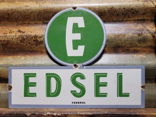VINTAGE EDSEL PORCELAIN SIGN OLD AUTOMOBILE DEALER SALES SERVICE CAR AUTO GARAGE