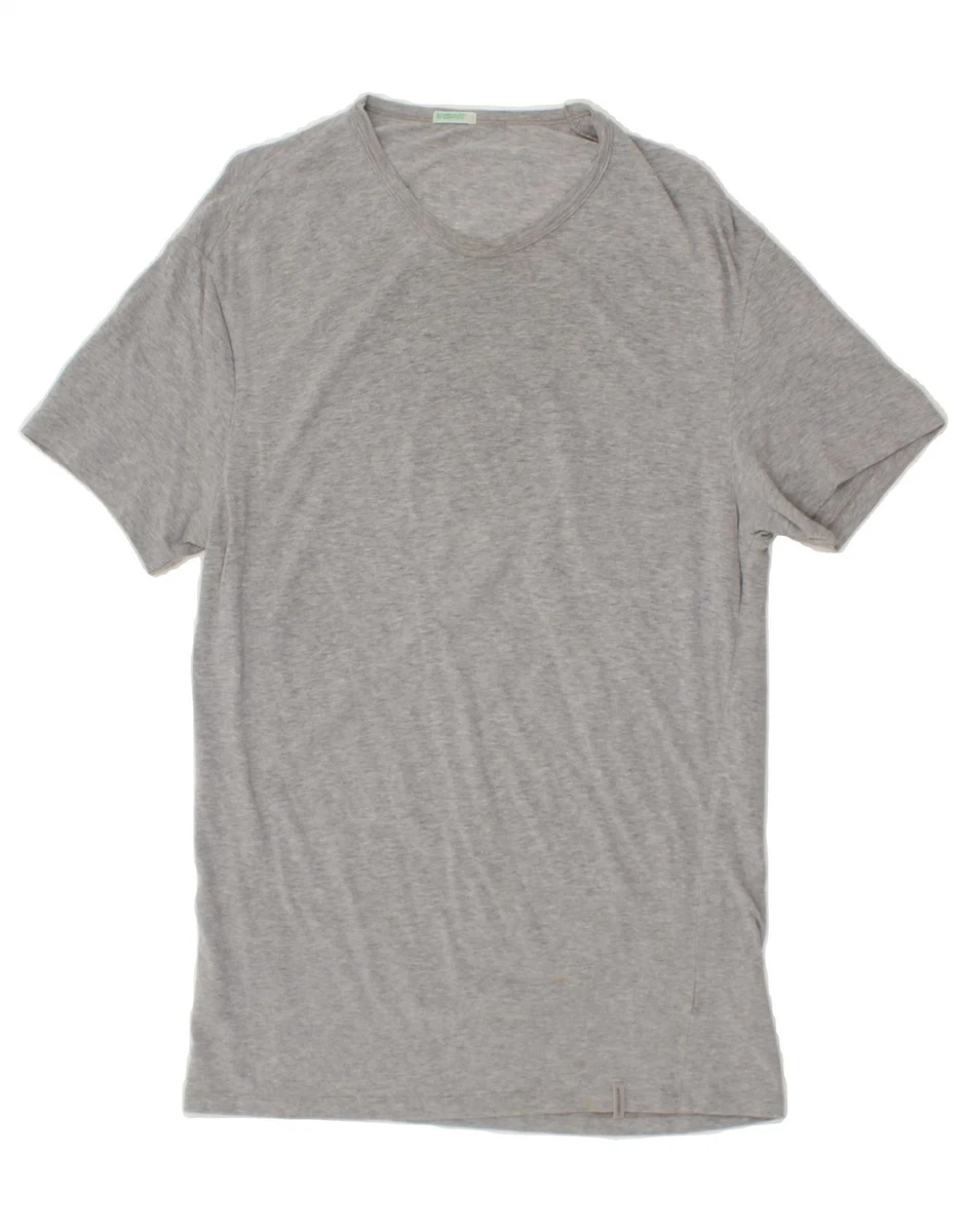 BENETTON Homme Slim Graphique T-Shirt Haut XL Gris Coton AD14