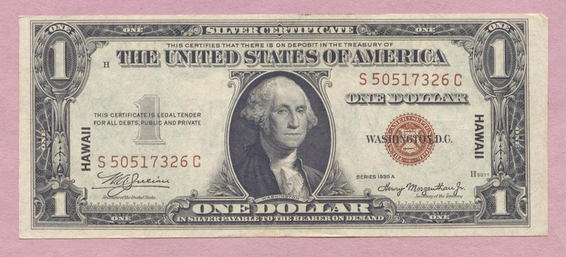 1935-A $1 Hawaii One Dollar Silver Certificate,Crisp AU, True Auction,No Reserve