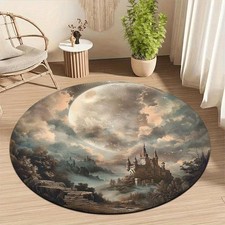 1pc Gothic Castle Moonlit Night Floor Mat - Non-Slip Machine Washable Mat with B