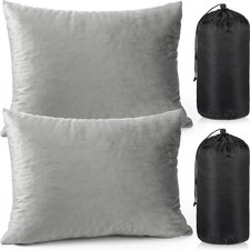 2 Pack Camping Pillow for Sleeping Shredded Memory Foam Travel Pillow with Stora