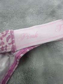💕VICTORIA'S SECRET PINK Cotton Logo High Leg Thong Pink Leopard Large🎈💕🎉