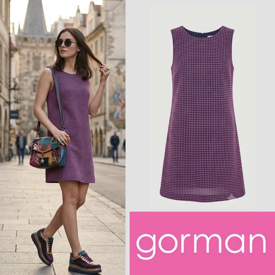 GORMAN Navy And Pink Netted Mini Shift Dress Size 8