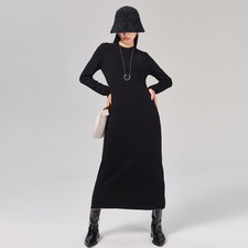 New Spring Women's Long Sleeved Slimming Fit Pullover Wool Long Sweater Dresses