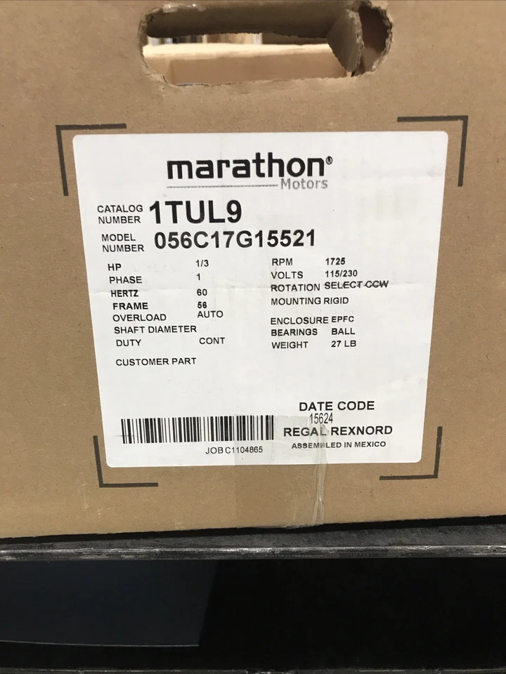 Marathon Leeson 056C17G15521 Hazardous Location Motor 1/3 hp, 115/208-230V AC - Image 3 of 3
