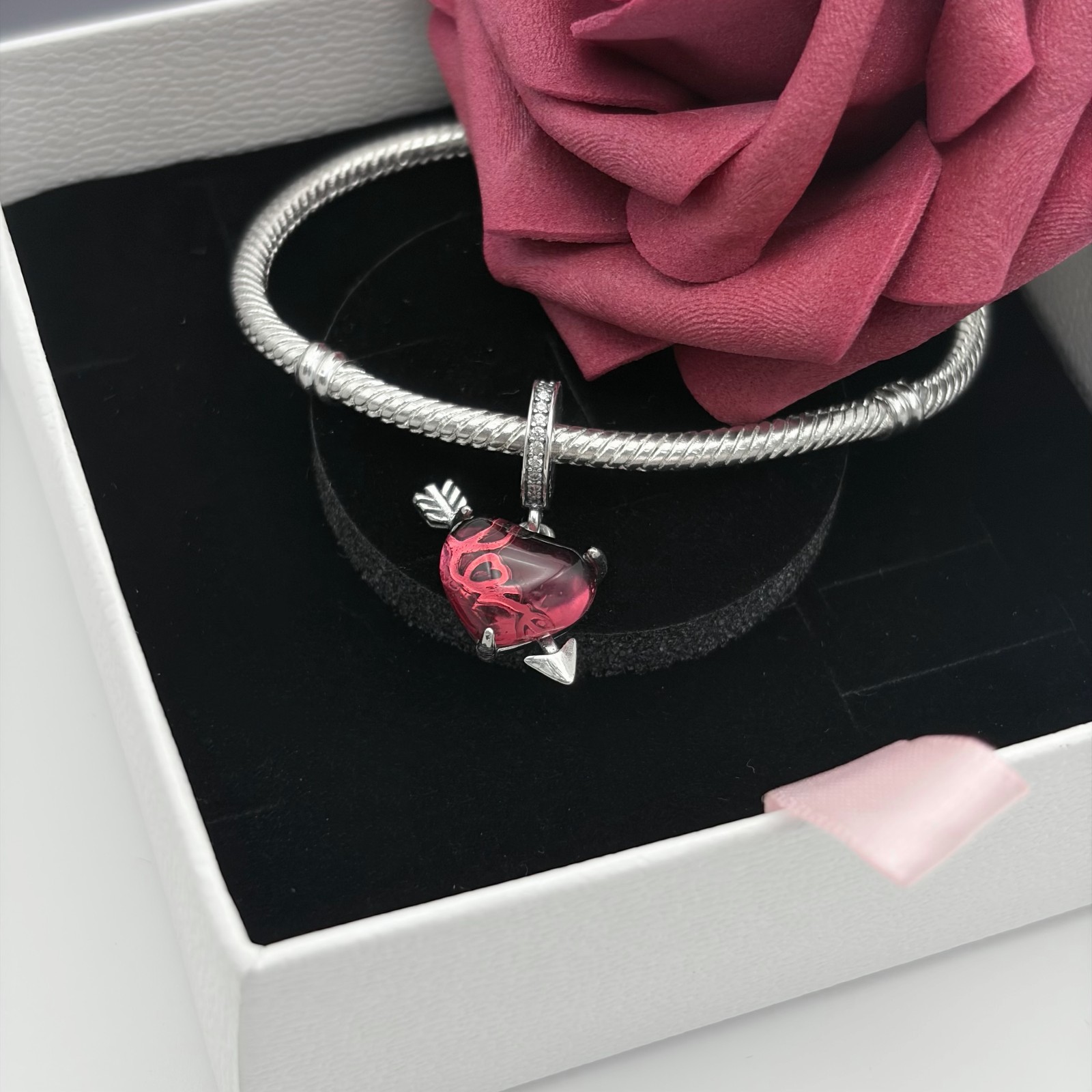 Pandora #793085C01 Red Heart & Arrow Murano Glass Dangle Charm w/CZ | eBay