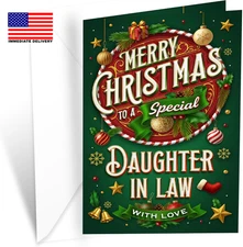 Daughter in Law Christmas Card, Made in America, Thick Card Stock with Premium E