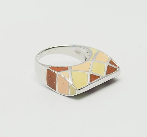 Funky Argent Sterling Pastel Couleur Émail Harlequin Motif Taille Bague 8 - Photo 1 sur 4