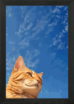 Ginger Cat Gazing at Blue Sky Framed Wall Art Poster Canvas Print Picture