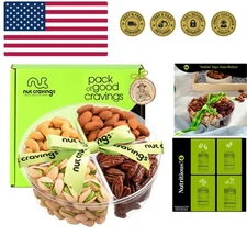 Holiday Christmas Mixed Nuts Gift Basket + Green Ribbon 4 Assortments Xmas Tr...