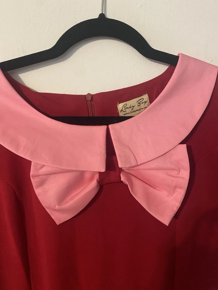 Платье-футляр Lindy Bop стиль 60-х розовое красное Fox рукав 3/4 12 рокабилли - Изображение 2 из 4