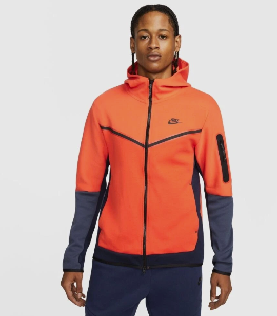 Nike Tech Fleece Hoodie Sweatshirt Orange Black Jacket Adult Size