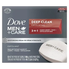 Dove Men+Care Deep Clean Exfoliating Hand, Body & Face Soap, 3.75 oz Bars, 12 Ct