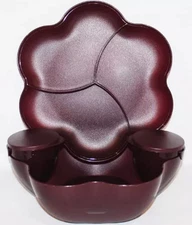 Tupperware Chip 'N Dip Bowl with Microwave Safe Dip Cups Sparkle Burgundy Merlot