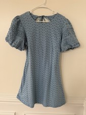 Free People Apricot Rose Dress Blue Size L Open Back Dress, eyelit, 100% cotton
