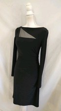 Lauren Ralph Lauren Dress Sheath Black Jersey Mesh Cut Out Long Sleeve Pencil 2