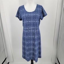 Fresh Produce Dress Womens Large Blue Batik Print Cotton Short Sleeve Coastal