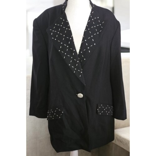 * Chaqueta Blazer Vintage Spiegel FOR YOU Forrada Negra Con Cuentas Acentuada Talla 14 - Imagen 1 de 8