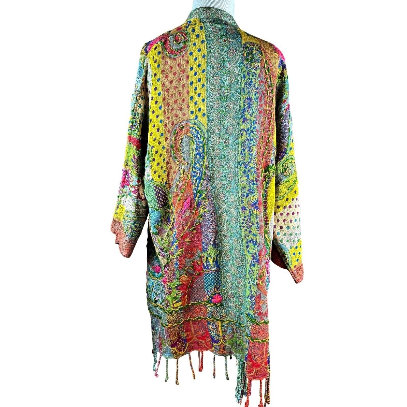 ANU Artisan Boho Wool Patchwork Kimono Jacket Coa… - image 7