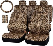 Leopard Car Seat Covers Full Set W Steering Wheel Cover Accessories Universal Leopard Car Seat Covers Full Set W Steering Wheel Cover Accessories Universal