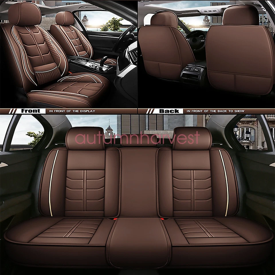 For Hyundai Luxury Leather Car 5-Seat Covers Front & Rear Cushion Coffee Foto 3 de 4