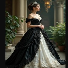 Edwardian Victorian Gothic Wedding Dress Vampire Black Bridal Dress Princess