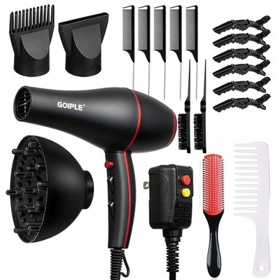 21PC Ionic Hair Dryer Kit Diffuser Comb Brush Clips Heat Protect Spray