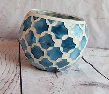 Mosaic Candle Holder Blue 3in Tall