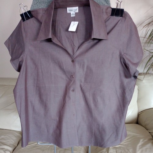 Top donna Coldwater Creek con bottoni taglia 2x manica corta carriera marrone trasparente - Foto 1 di 7