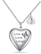 MUERDOU Butterfly Locket Necklace that Holds Pictures Initial Alphabet Letter J