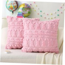 Easter Pillow Covers Decorations, 18 x 18 Inch Set of 2 Pink Pink Bunny Egg